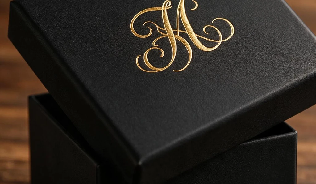 Gold hot foil stamping on a luxury rigid gift box with premium metallic finish